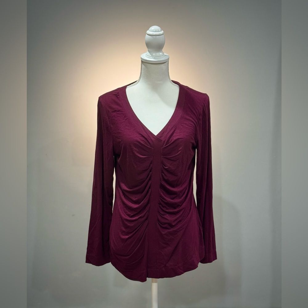 Burgundy Tribal Brand Center Gathered L/S Top Size L EUC